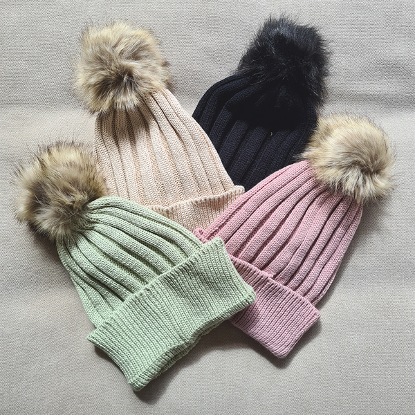 Winter beanies with Faux Fur Pom Pom - Sarah Urban