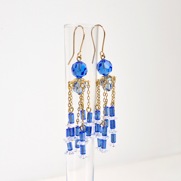 Vintage Blue and Gold Chandelier earrings - Sarah Urban