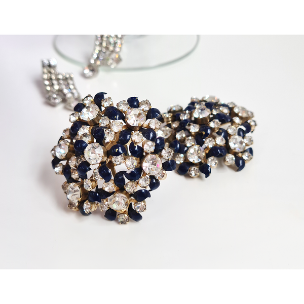Vintage blue and rhinestone floral earrings - Sarah Urban
