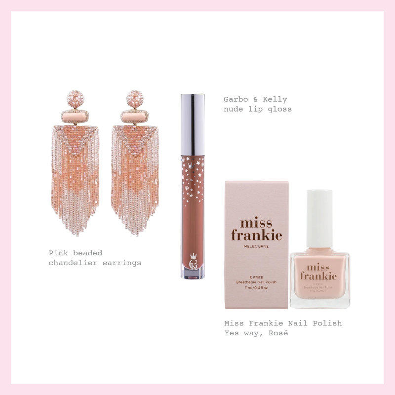 Pink-Boho-Sarah-Urban-gift-box-pink-beaded-chandelier-earrings-garbo-kelly-nude-lipgloss-miss-frankie-nailpolish-1